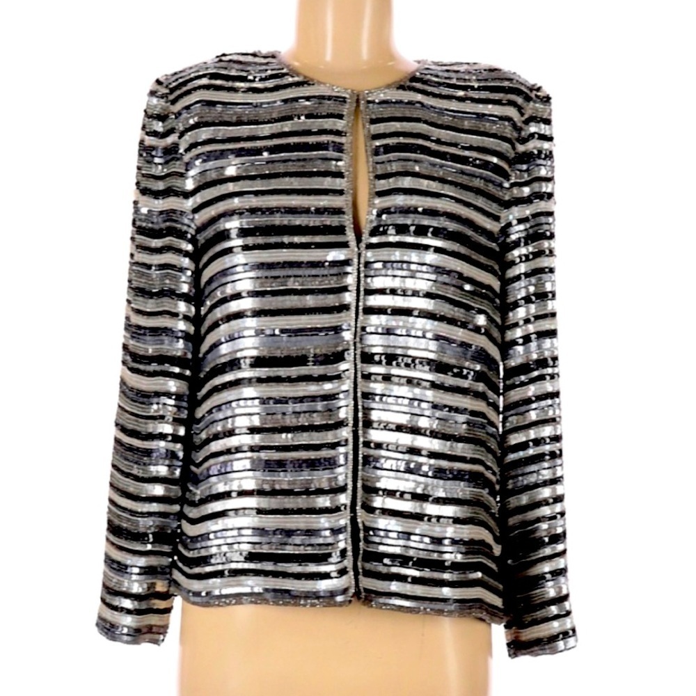 Scala Vintage Sequin Black & Silver Trophy Jacket